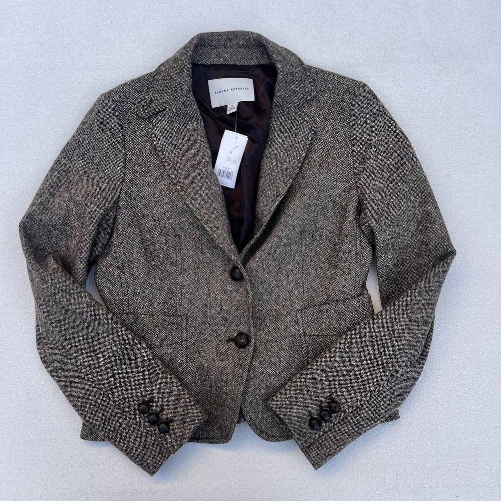 Banana Republic Women's Tweed Blazer Jacket Size 4 Brown Wool Blend NWT